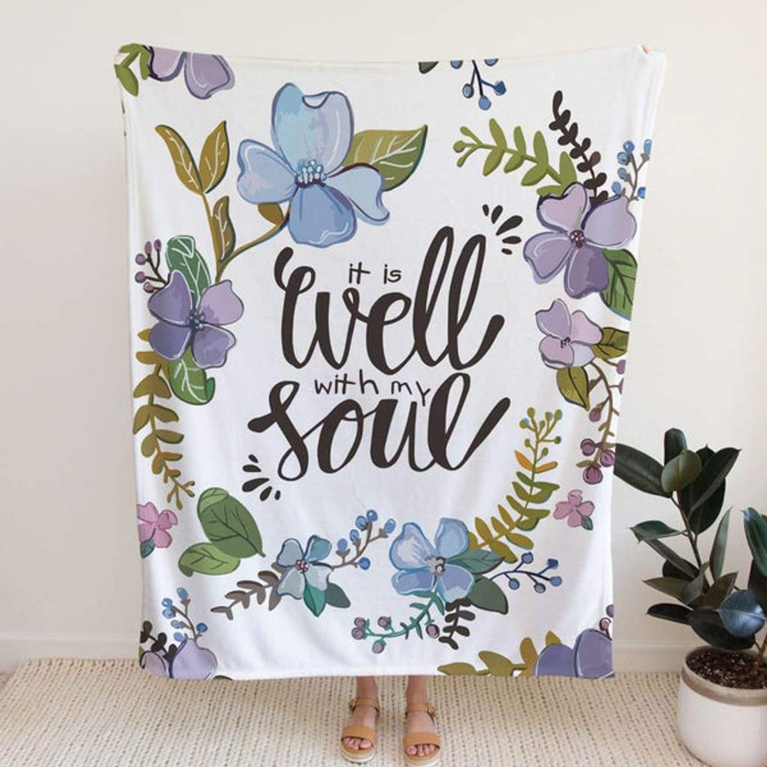 FUNSTUFFPRINT It Is Well With My Soul 2 Fleece Blanket - Christian Blanket - Bible Verse Blanket