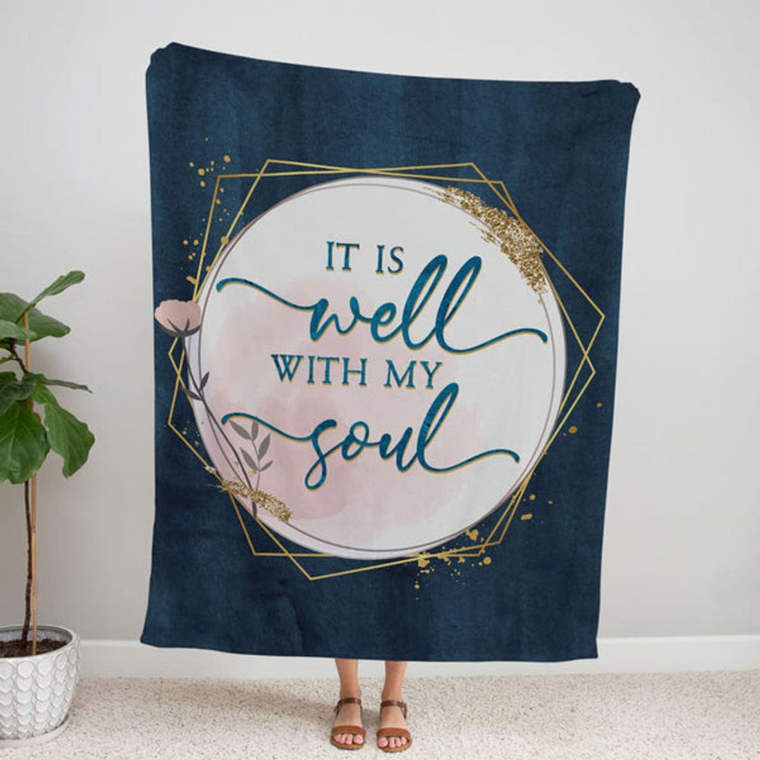 FUNSTUFFPRINT It Is Well With My Soul Christian Hymn Lyrics Fleece Blanket - Christian Blanket - Bible Verse Blanket