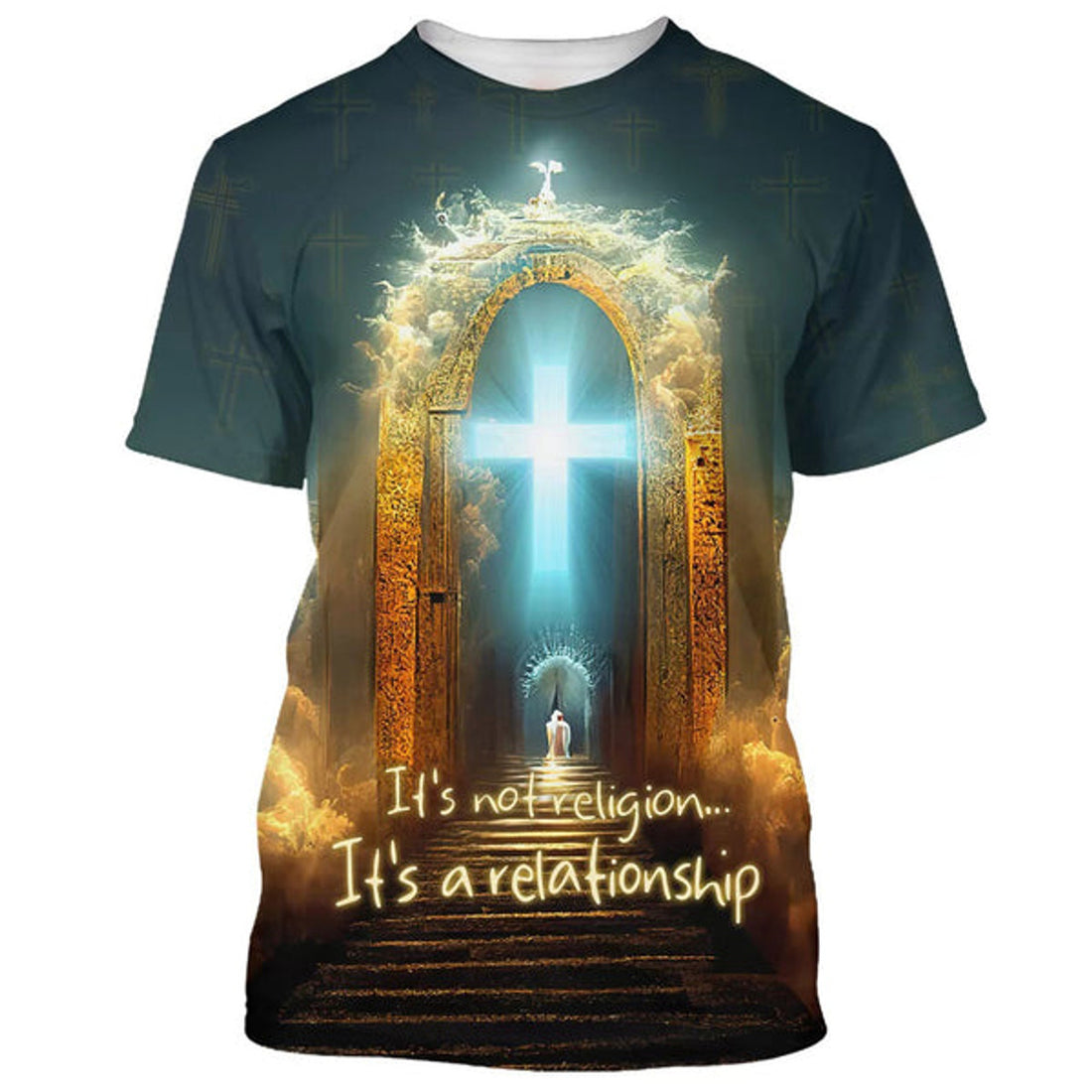 FUNSTUFFPRINT It's Not Religion It's A Relationship Jesus Cross Christian 3D T-shirt