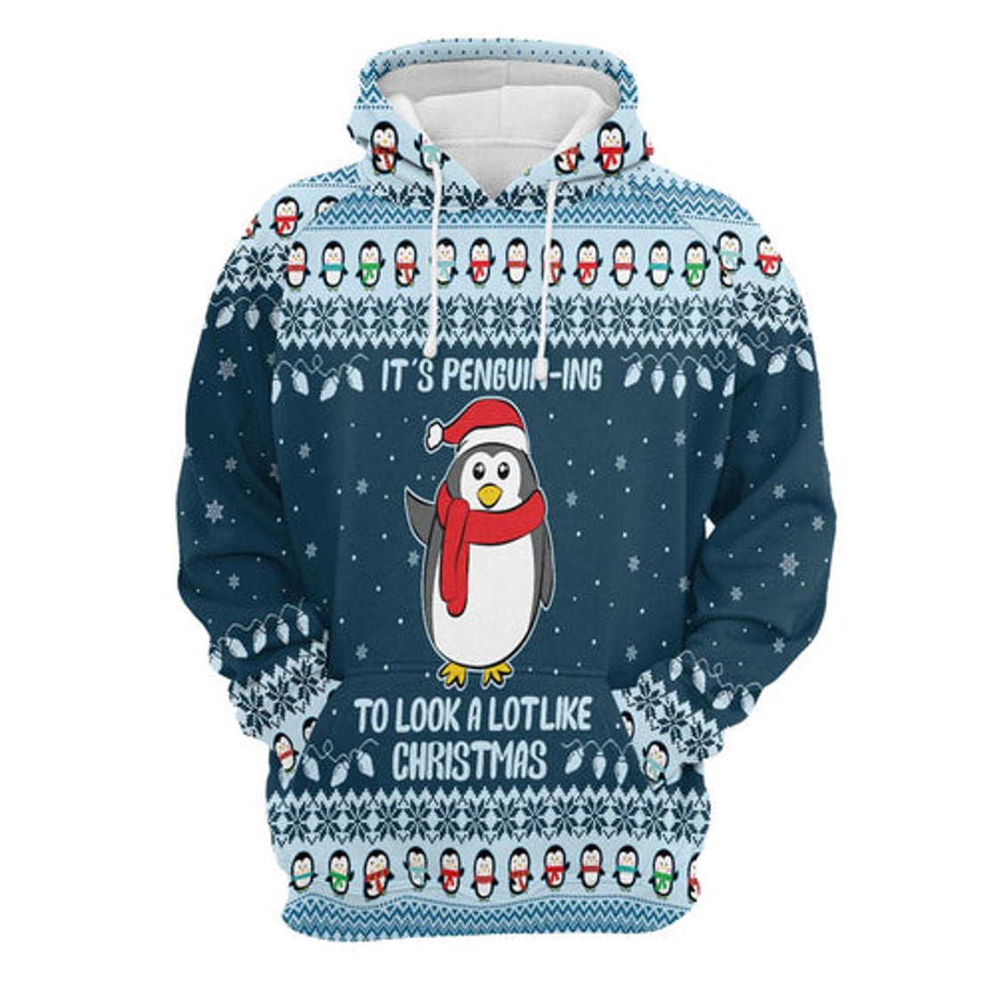 FUNSTUFFPRINT 3D It's Penguin-ing Christmas All Over 3D Hoodie and Zip Hoodie