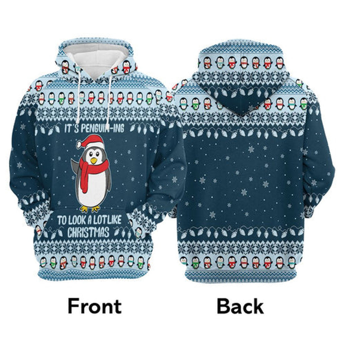 FUNSTUFFPRINT 3D It's Penguin-ing Christmas All Over 3D Hoodie and Zip Hoodie