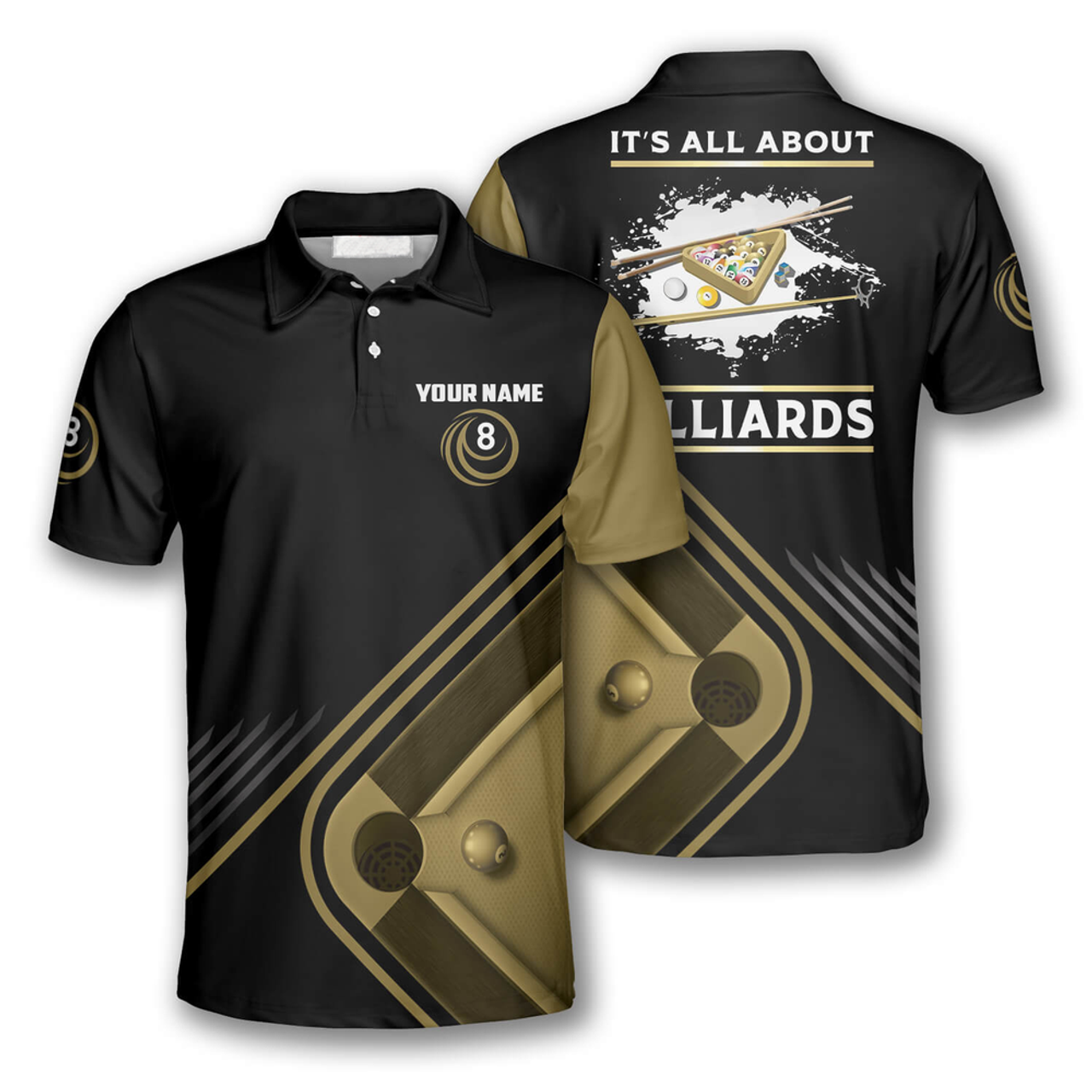 Custom It's All About Billiards Billiard Shirts for Men Billiard Polo Shirt, Custom Name Billiard Shirt