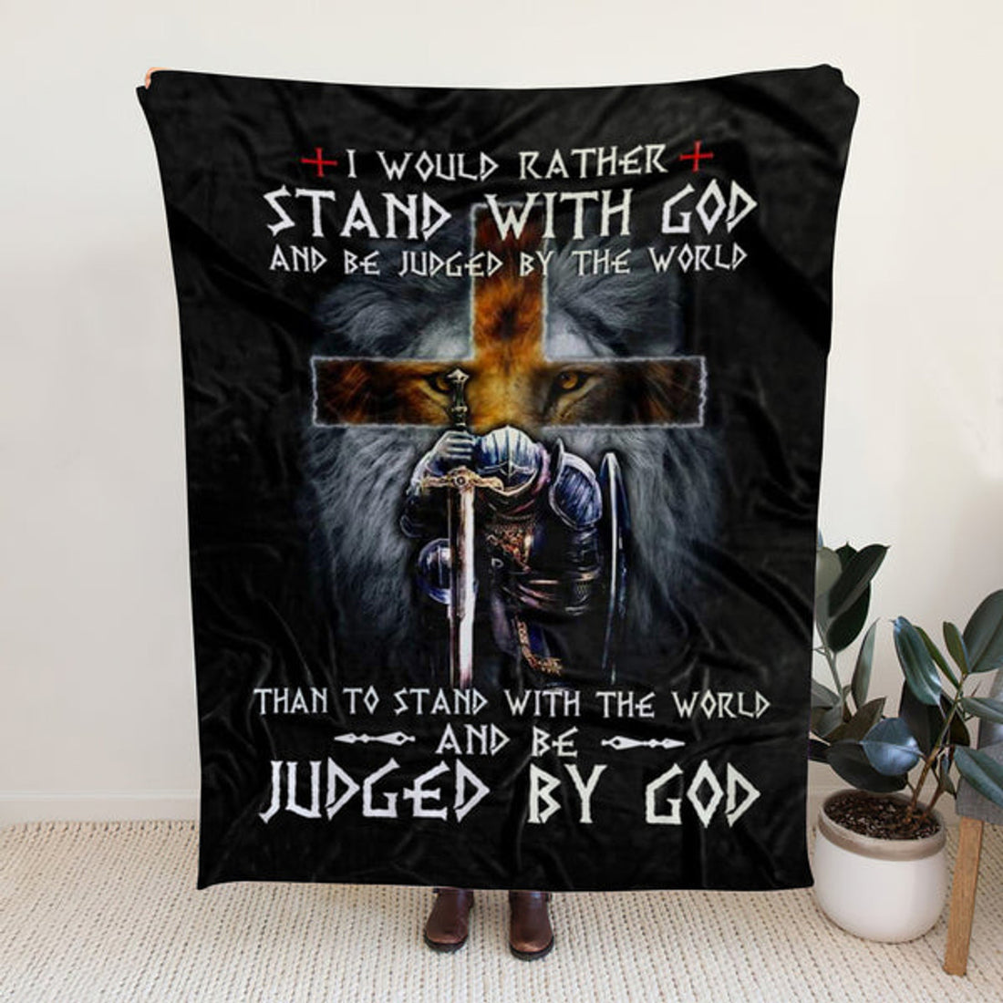 FUNSTUFFPRINT Sherpa Fleece Blanket - I Would Rather Stand With God Christian Blanket