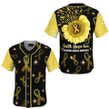Childhood Cancer Sunflower Yellow Ribbon Baseball Jersey, Faith Hope Love 3D Shirt