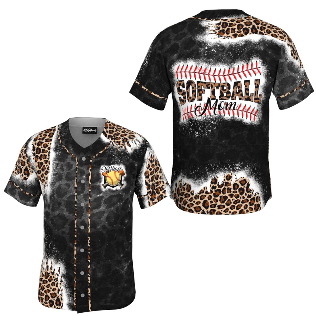 Softball Mom Black Leopard Pattern Baseball Jersey, Gift for Mom Fan