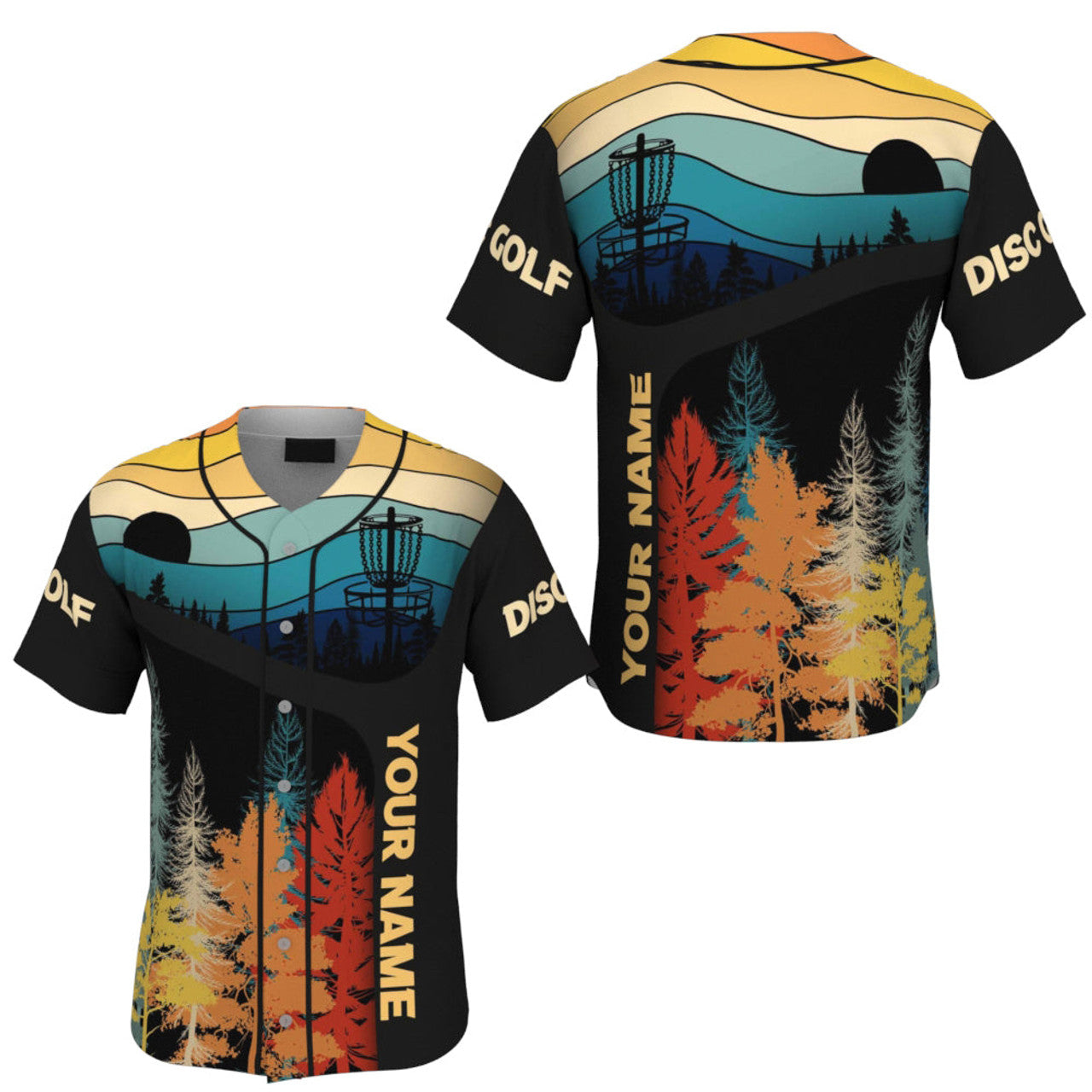 Custom Disc Golf Retro Forest Custom Name Baseball Jersey, Sport Baseball Jersey Shirt