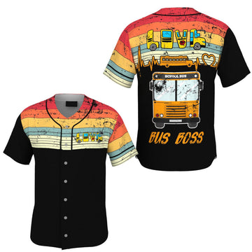 School Bus Driver Retro Heartbeat Bus Boss Baseball Jersey, Gift for Bus Driver