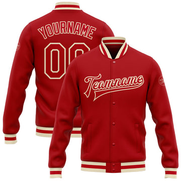 FUNSTUFFPRINT Custom Red Red-Cream Bomber Full-Snap Varsity Letterman Jacket 3D Baseball Jacket