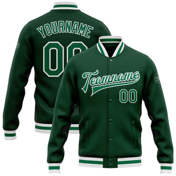 FUNSTUFFPRINT Custom Green Kelly Green-White Bomber Full-Snap Varsity Letterman Jacket 3D Baseball Jacket