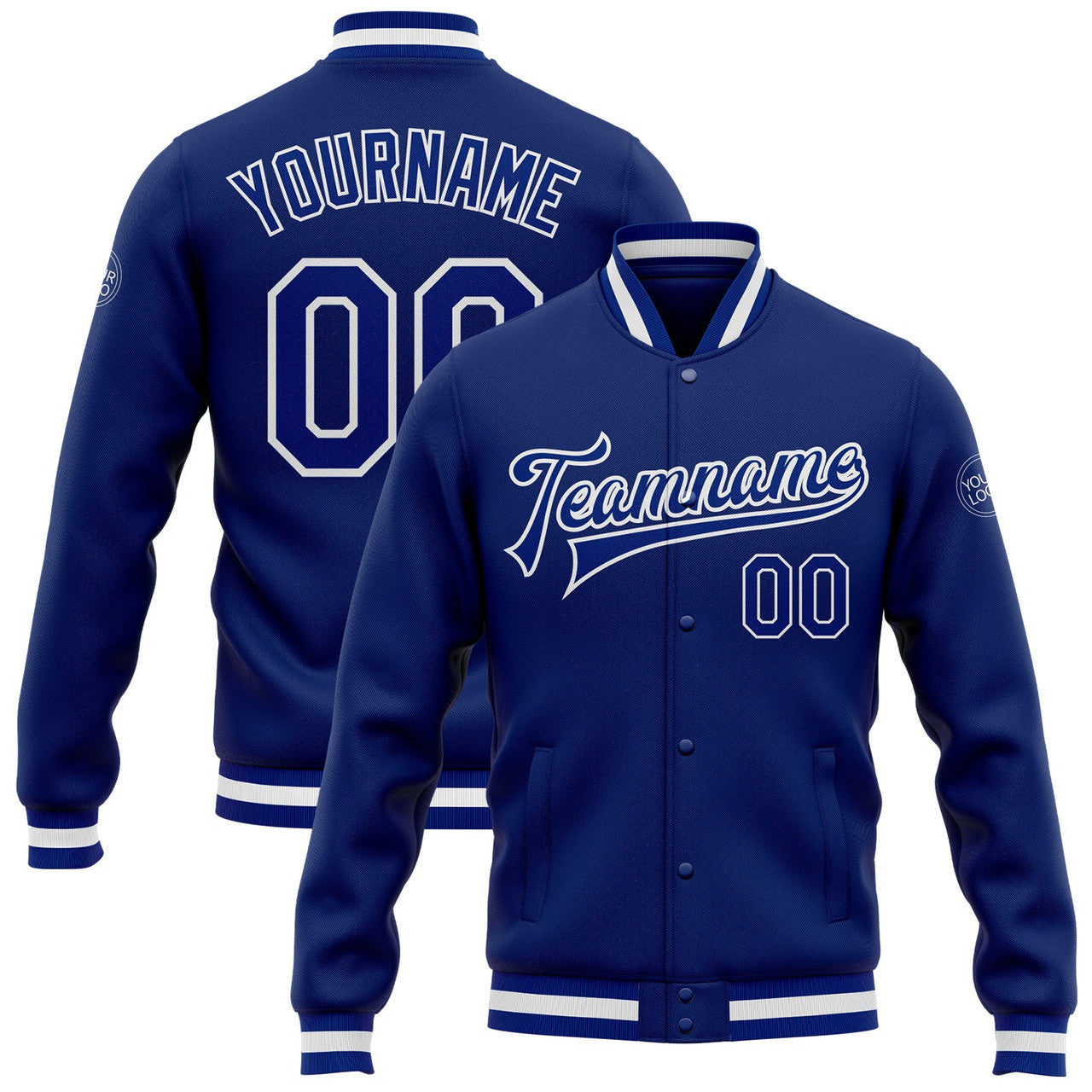 FUNSTUFFPRINT Custom Royal Royal-White Bomber Full-Snap Varsity Letterman Jacket 3D Baseball Jacket