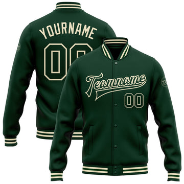 FUNSTUFFPRINT Custom Green Green-Cream Bomber Full-Snap Varsity Letterman Jacket 3D Baseball Jacket