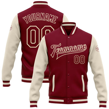 FUNSTUFFPRINT Custom Crimson Crimson Cream-Maroon Bomber Full-Snap Varsity Letterman Two Tone Jacket 3D Baseball Jacket