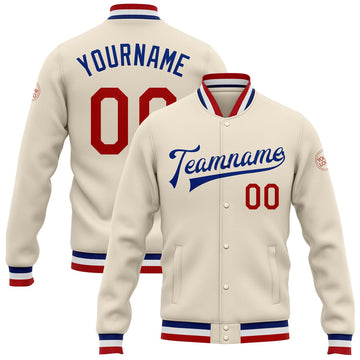 FUNSTUFFPRINT Custom Cream Red-Royal Bomber Full-Snap Varsity Letterman Jacket