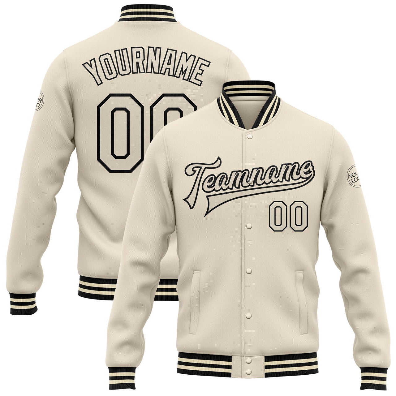 FUNSTUFFPRINT Custom Cream Cream-Black Bomber Full-Snap Varsity Letterman Jacket 3D Baseball Jacket