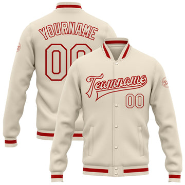 FUNSTUFFPRINT Custom Cream Cream-Red Bomber Full-Snap Varsity Letterman Jacket 3D Baseball Jacket
