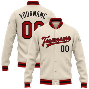 FUNSTUFFPRINT Custom Cream Red-Black Bomber Full-Snap Varsity Letterman Jacket 3D Baseball Jacket