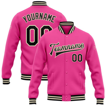 FUNSTUFFPRINT Custom Pink Black-Cream Bomber Full-Snap Varsity Letterman Jacket 3D Baseball Jacket