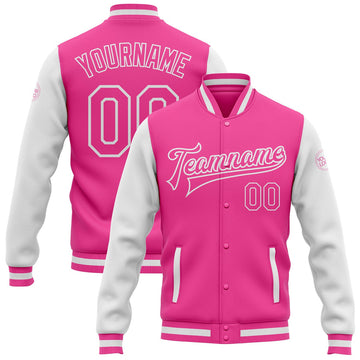 FUNSTUFFPRINT Custom Pink Pink-White Bomber Full-Snap Varsity Letterman Two Tone Jacket 3D Baseball Jacket