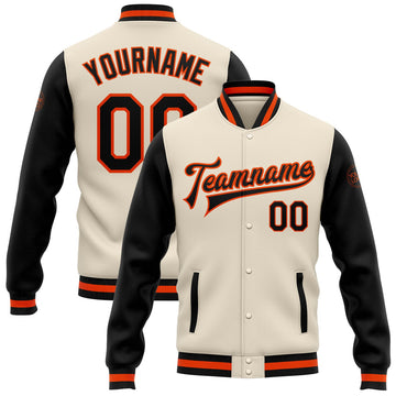 FUNSTUFFPRINT Custom Cream Black-Orange Bomber Full-Snap Varsity Letterman Two Tone Jacket 3D Baseball Jacket