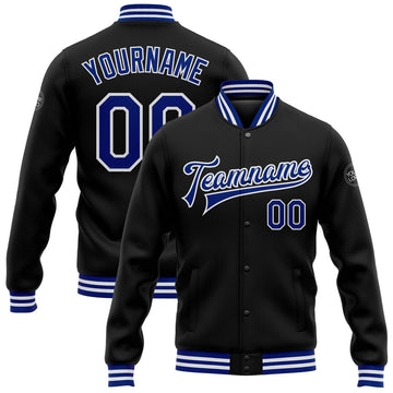 FUNSTUFFPRINT Custom Black Royal-White Bomber Full-Snap Varsity Letterman Jacket 3D Baseball Jacket