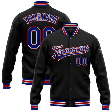 FUNSTUFFPRINT Custom Black Royal-Red Bomber Full-Snap Varsity Letterman Jacket 3D Baseball Jacket