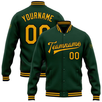 FUNSTUFFPRINT Custom Green Gold-Black Bomber Full-Snap Varsity Letterman Jacket 3D Baseball Jacket