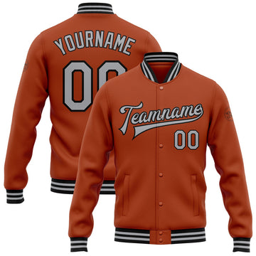 FUNSTUFFPRINT Custom Texas Orange Gray-Black Bomber Full-Snap Varsity Letterman Jacket 3D Baseball Jacket