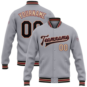 FUNSTUFFPRINT Custom Gray Black Crimson-City Cream Bomber Full-Snap Varsity Letterman Jacket 3D Baseball Jacket