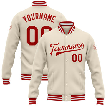 FUNSTUFFPRINT Custom Cream Red-White Bomber Full-Snap Varsity Letterman Jacket 3D Baseball Jacket