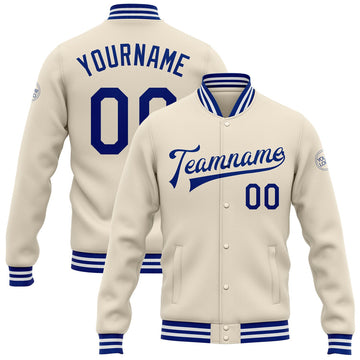 FUNSTUFFPRINT Custom Cream Royal-White Bomber Full-Snap Varsity Letterman Jacket 3D Baseball Jacket