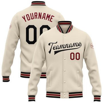 FUNSTUFFPRINT Custom Cream Black Crimson-City Cream Bomber Full-Snap Varsity Letterman Jacket 3D Baseball Jacket