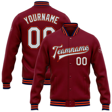FUNSTUFFPRINT Custom Crimson White Navy-Orange Bomber Full-Snap Varsity Letterman Jacket 3D Baseball Jacket