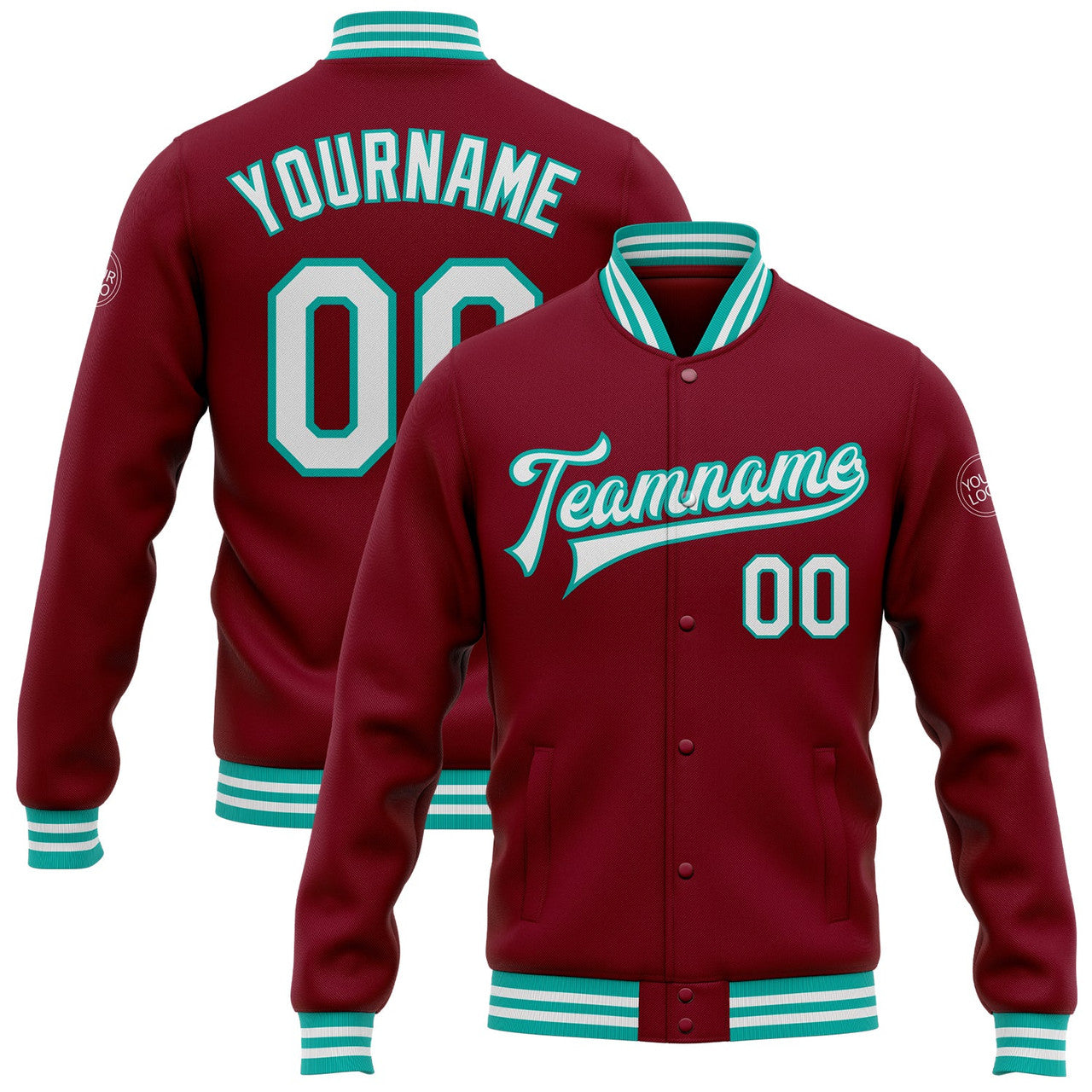 FUNSTUFFPRINT Custom Crimson White-Aqua Bomber Full-Snap Varsity Letterman Jacket 3D Baseball Jacket
