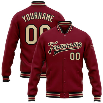 FUNSTUFFPRINT Custom Crimson City Cream-Black Bomber Full-Snap Varsity Letterman Jacket 3D Baseball Jacket