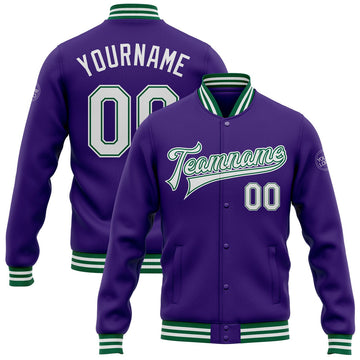 FUNSTUFFPRINT Custom Purple White-Kelly Green Bomber Full-Snap Varsity Letterman Jacket 3D Baseball Jacket