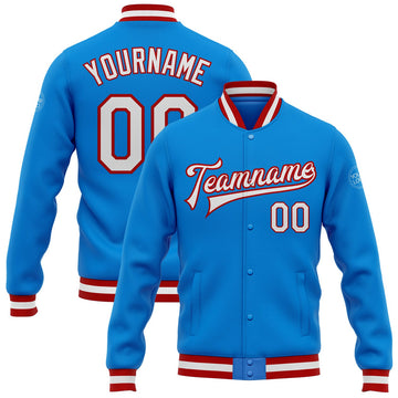 FUNSTUFFPRINT Custom Powder Blue White-Red Bomber Full-Snap Varsity Letterman Jacket 3D Baseball Jacket