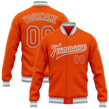 FUNSTUFFPRINT Custom Orange White-Gray Bomber Full-Snap Varsity Letterman Jacket 3D Baseball Jacket
