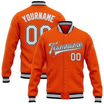 FUNSTUFFPRINT Custom Orange White Black-Gray Bomber Full-Snap Varsity Letterman Jacket 3D Baseball Jacket
