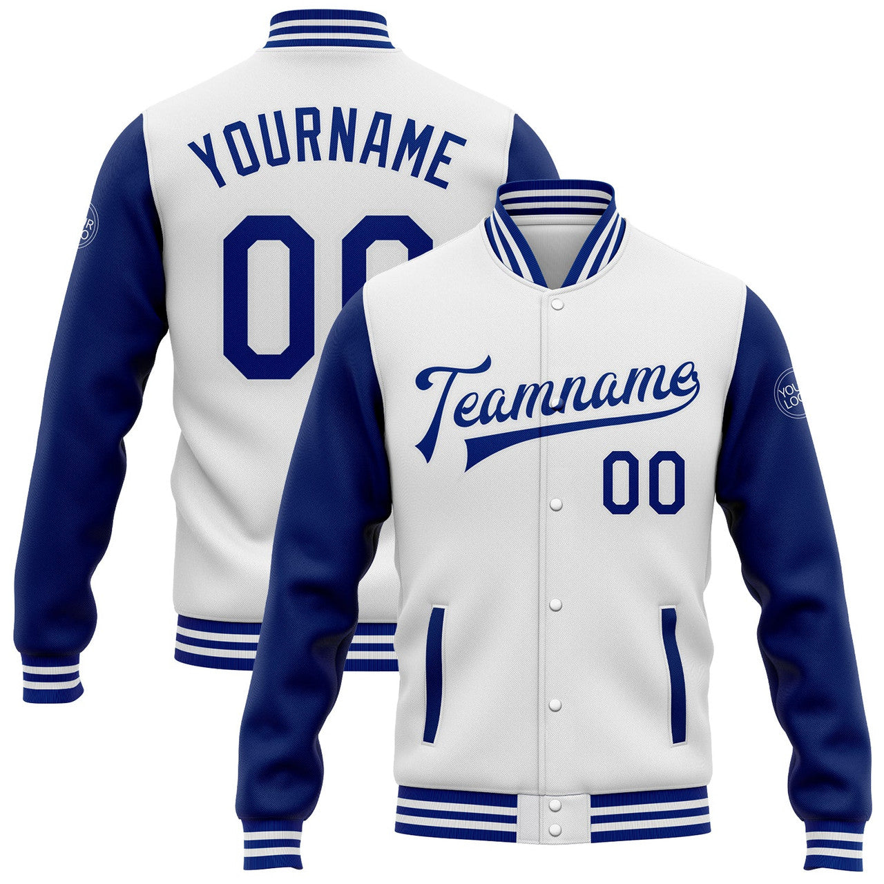 FUNSTUFFPRINT Custom White Royal Bomber Full-Snap Varsity Letterman Two Tone Jacket 3D Baseball Jacket
