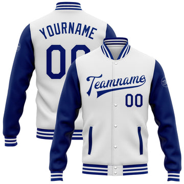 FUNSTUFFPRINT Custom White Royal Bomber Full-Snap Varsity Letterman Two Tone Jacket 3D Baseball Jacket