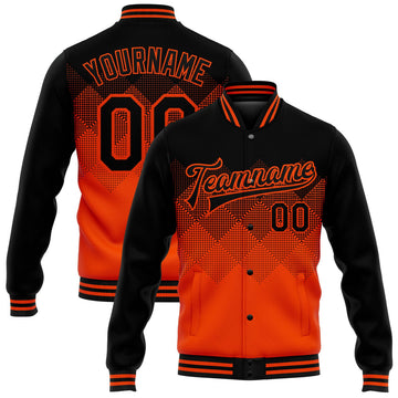 FUNSTUFFPRINT Custom Orange Black 3D Pattern Design Bomber Full-Snap Varsity Letterman Jacket 3D Baseball Jacket
