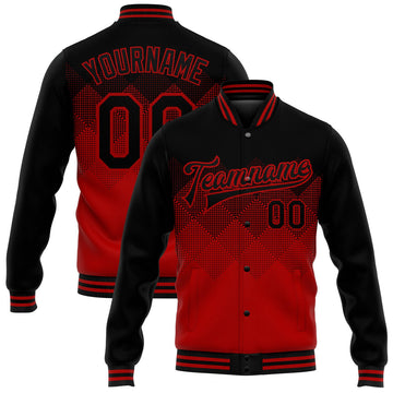 FUNSTUFFPRINT Custom Red Black 3D Pattern Design Bomber Full-Snap Varsity Letterman Jacket 3D Baseball Jacket