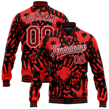 FUNSTUFFPRINT Custom Graffiti Pattern Red-White Hand Painted Blood Handprint 3D Bomber Full-Snap Varsity Letterman Jacket 3D Baseball Jacket