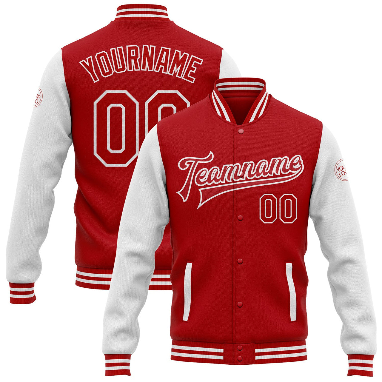 FUNSTUFFPRINT Custom Red White Bomber Full-Snap Varsity Letterman Two Tone Jacket 3D Baseball Jacket