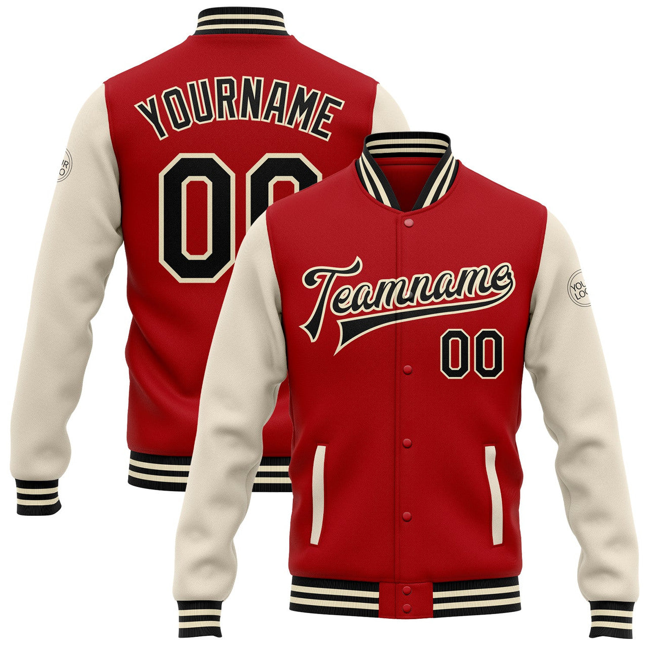 FUNSTUFFPRINT Custom Red Black-Cream Bomber Full-Snap Varsity Letterman Two Tone Jacket 3D Baseball Jacket