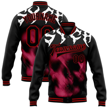FUNSTUFFPRINT Custom Black Red Skull Fashion 3D Bomber Full-Snap Varsity Letterman Jacket 3D Baseball Jacket