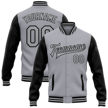 FUNSTUFFPRINT Custom Gray Black Bomber Full-Snap Varsity Letterman Two Tone Jacket 3D Baseball Jacket