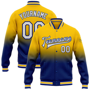 FUNSTUFFPRINT Custom Yellow White-Royal Bomber Full-Snap Varsity Letterman Fade Fashion Jacket 3D Baseball Jacket