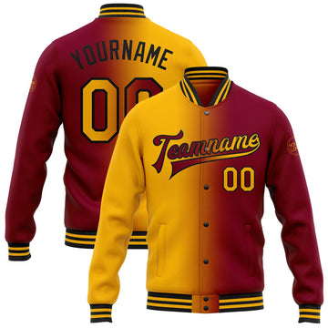 FUNSTUFFPRINT Custom Maroon Gold-Black Bomber Full-Snap Varsity Letterman Gradient Fashion Jacket 3D Baseball Jacket
