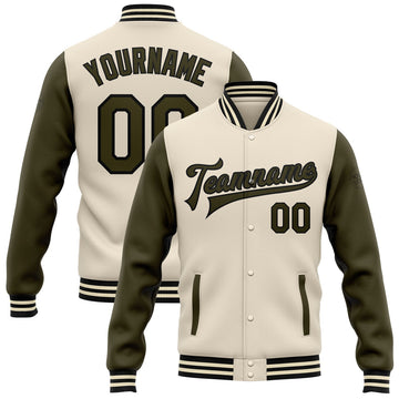 FUNSTUFFPRINT Custom Cream Olive-Black Bomber Full-Snap Varsity Letterman Two Tone Jacket 3D Baseball Jacket